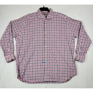 Peter‎ Millar Mens 2XL Shirt Black Pink Plaid Long Sleeve Button Up 100% Cotton